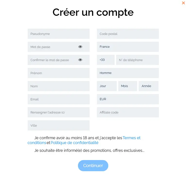 Processus d'inscription Metaspins Casino